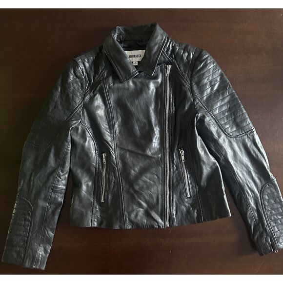 BB Dakota Moto Real Leather Jacket Black Asymmetrical Silver Zipper Modern Edgy - Picture 2 of 15